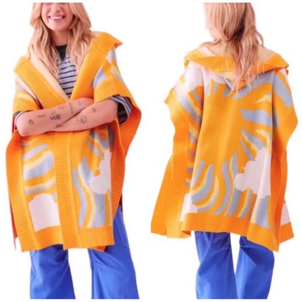 Urban Outfitter Kali Knit Cape - Yellow Sunshine